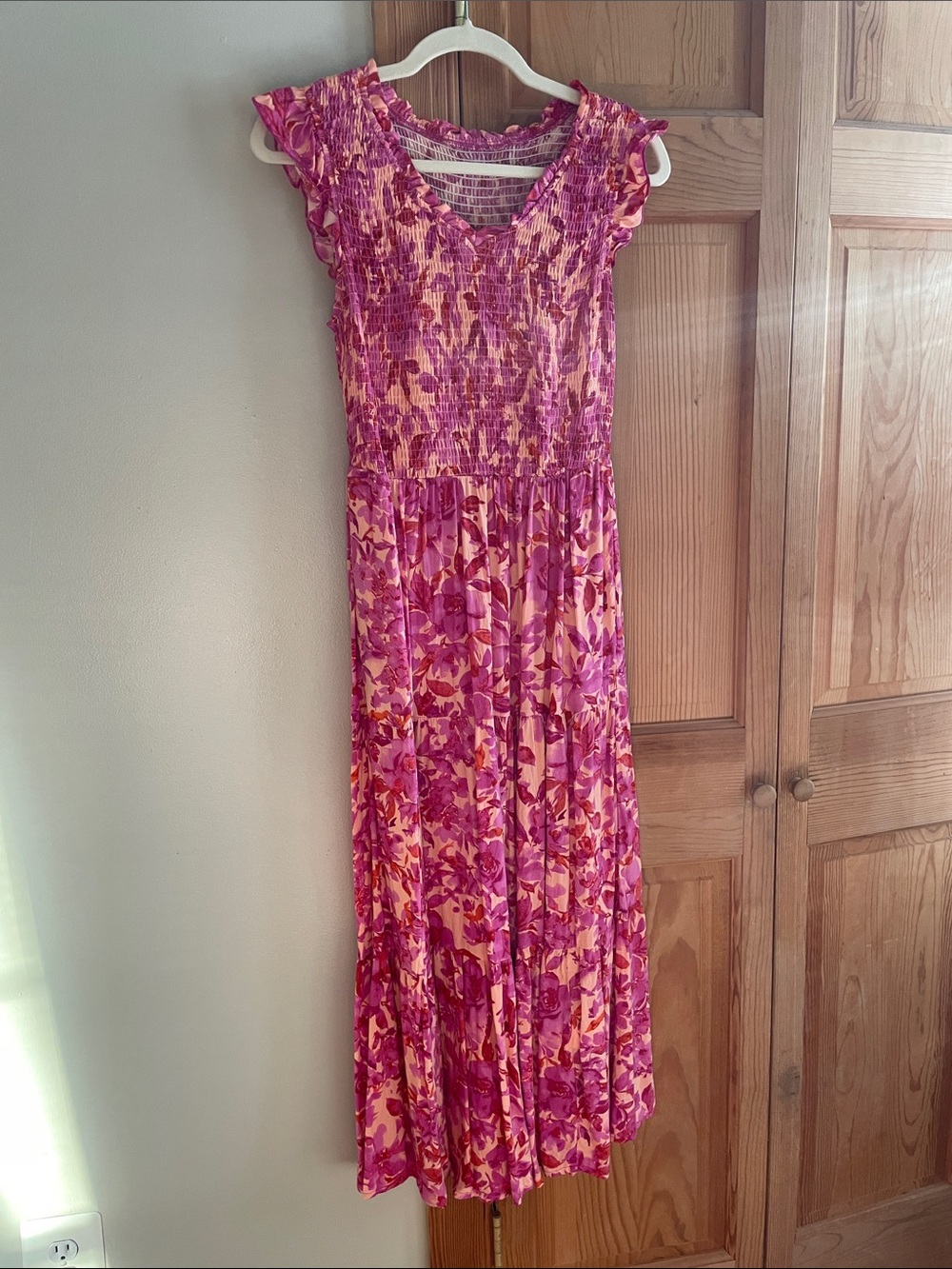 Source Unknown Pink and Cream Floral Maxi Dress